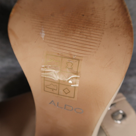 Aldo Shoes Womens 7.5 Pumps Ankle Wrap Buckle Bootie Peep Toe Leather Block Heel - Picture 14 of 16